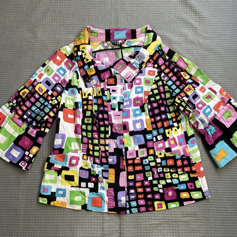 Berek Wearable Art Jacket XL Womens Cotton Stretch Geometric Bright Multicolor